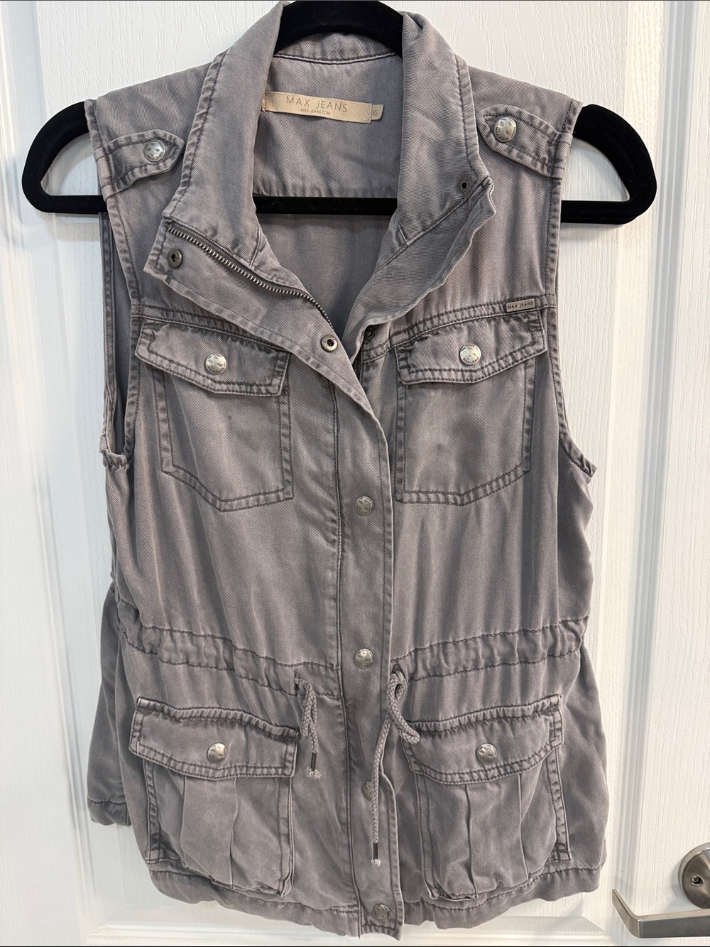 Max Jeans Washed Gray Utility Drawstring Vest